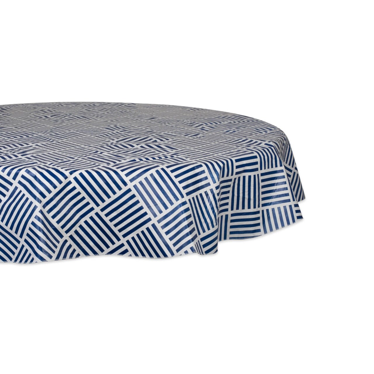 Contemporary Home Living Grid Round Outdoor Vinyl Tablecloth - 70" - Nautical Blue and White